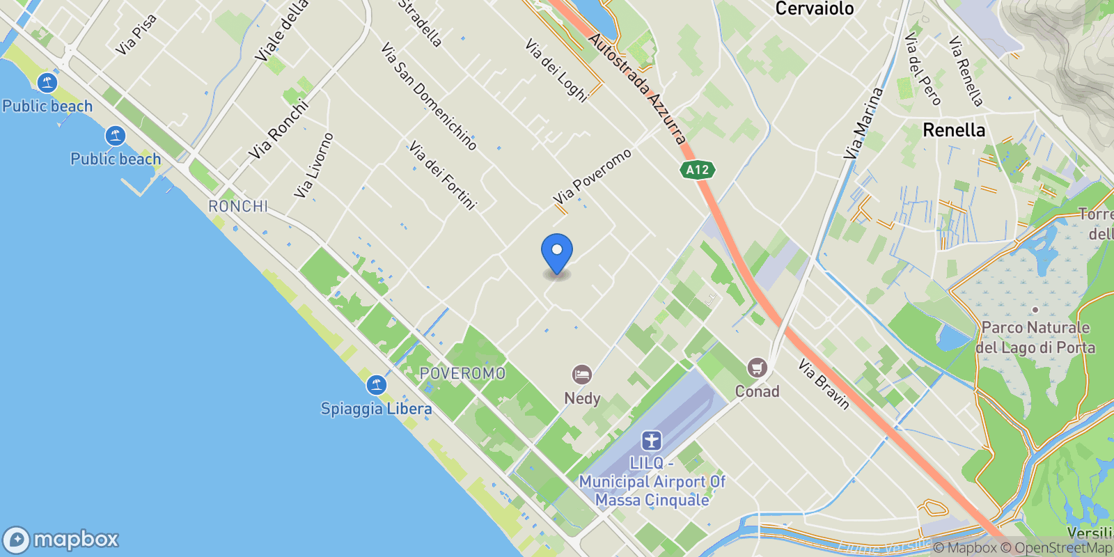 Map showing Via degli Olmi,, Marina di Massa, Tuscany, Italy.