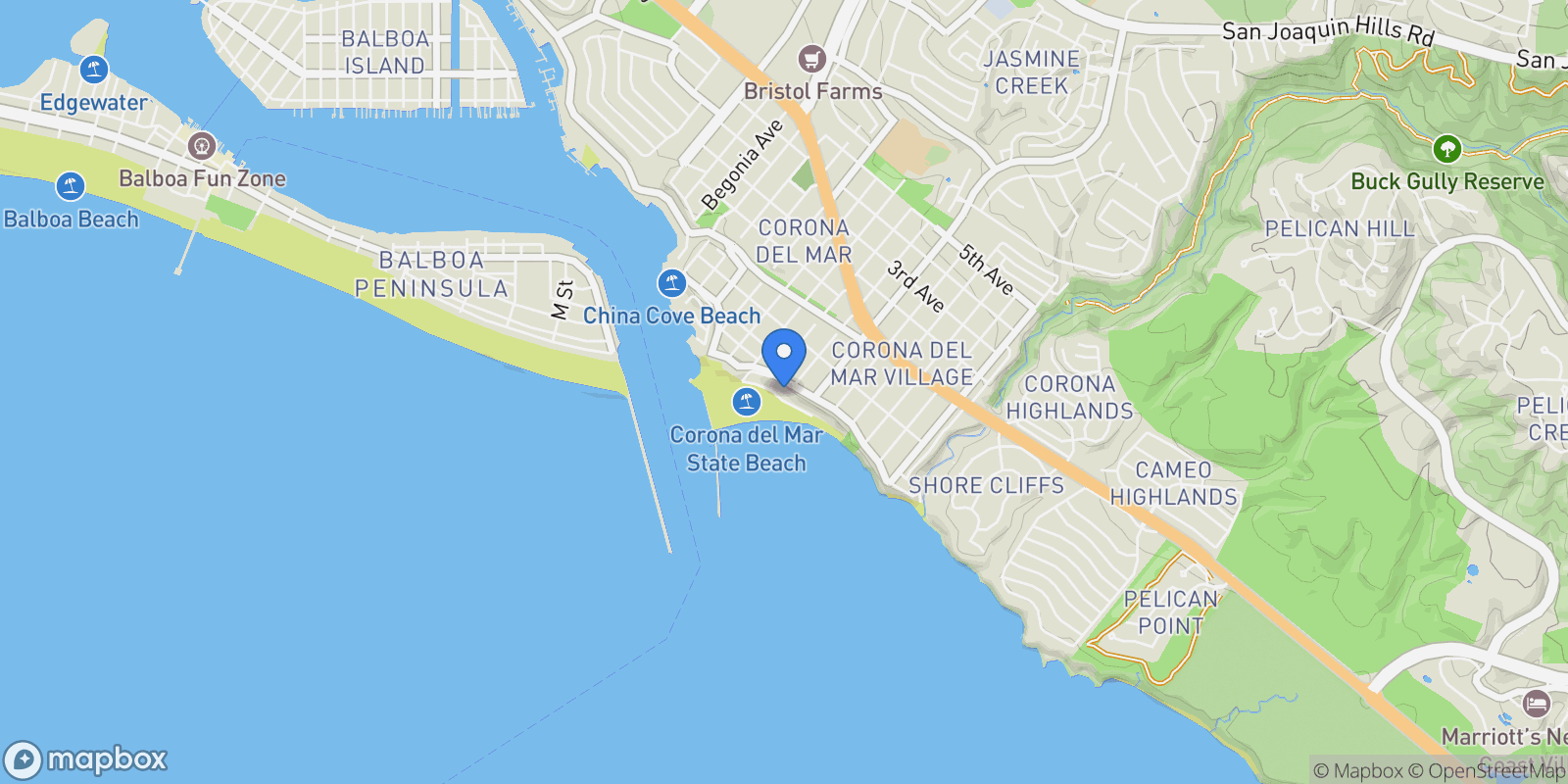Map showing 3130 Breakers, Corona del Mar, CA 92625, Newport Beach, California, United States.