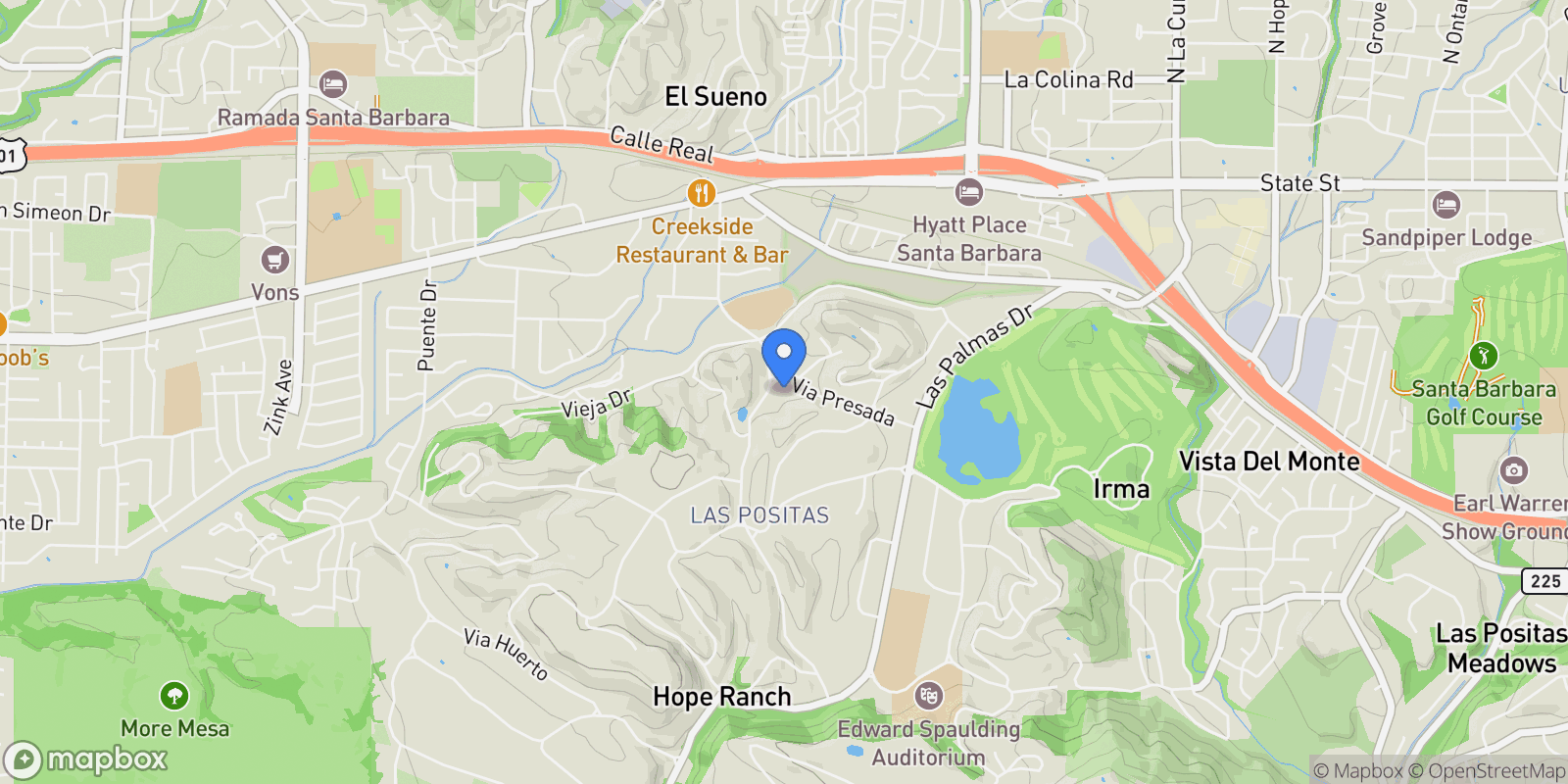 Map showing 4385 Via Presada , Santa Barbara, CA 93110, Santa Barbara, California, United States.