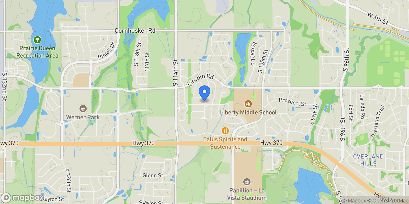 Map showing 11961 S 113 Avenue, Papillion, NE 68046, Papillion, Nebraska, United States.