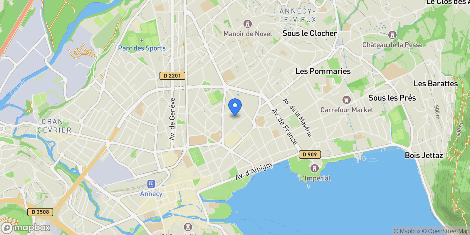 Map showing Annecy, Auvergne-Rhône-Alpes, France.