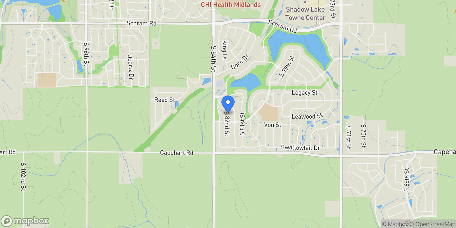 Map showing 12124 Montauk Drive, Papillion, NE 68046, Papillion, Nebraska, United States.