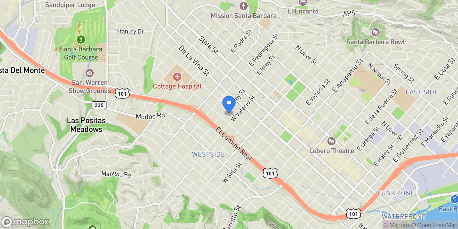 Map showing 316 West Valerio Street , Santa Barbara, CA 93101, Santa Barbara, California, United States.