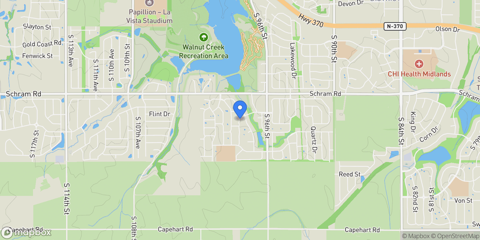 Map showing 2231 Crystal Creek Drive, Papillion, NE 68046, Papillion, Nebraska, United States.