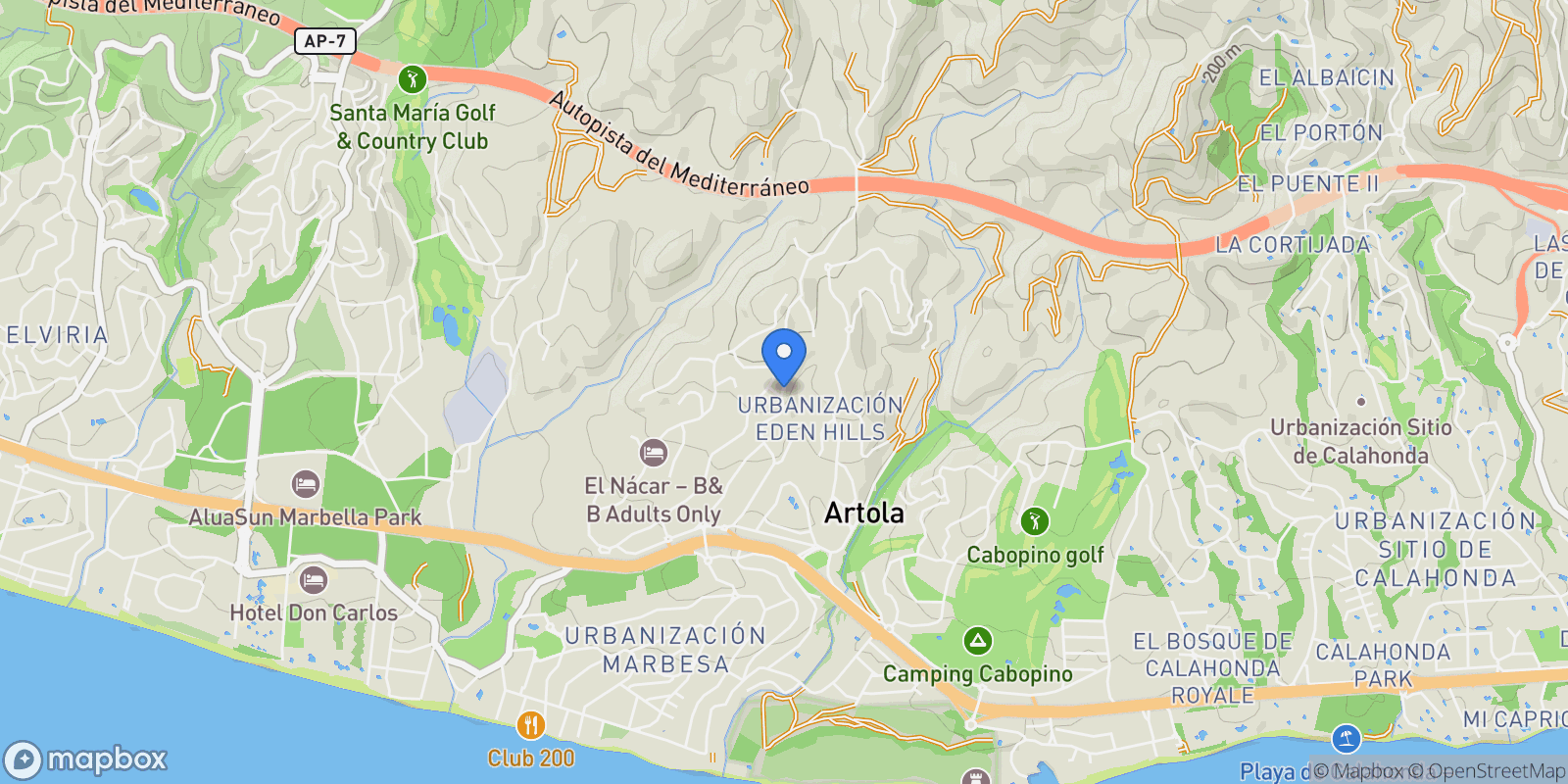 Map showing Urb. Hacienda las Chapas, 29604, Marbella, Málaga, Marbella, Elviria-Cabopino, Marbella, Spain.