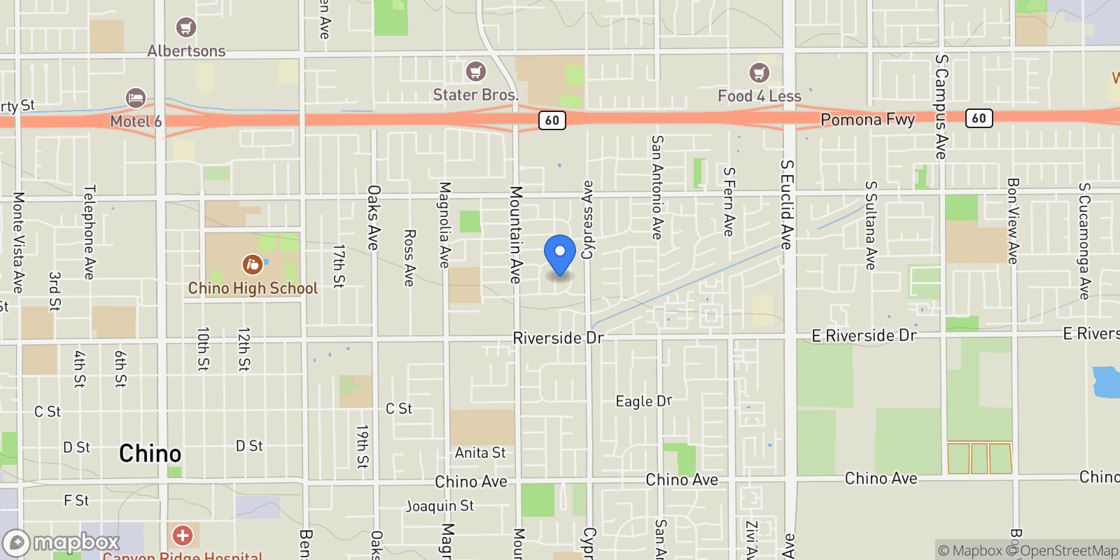 Map showing 12737 Carob Court, Chino, CA 91710, Chino, California, United States.