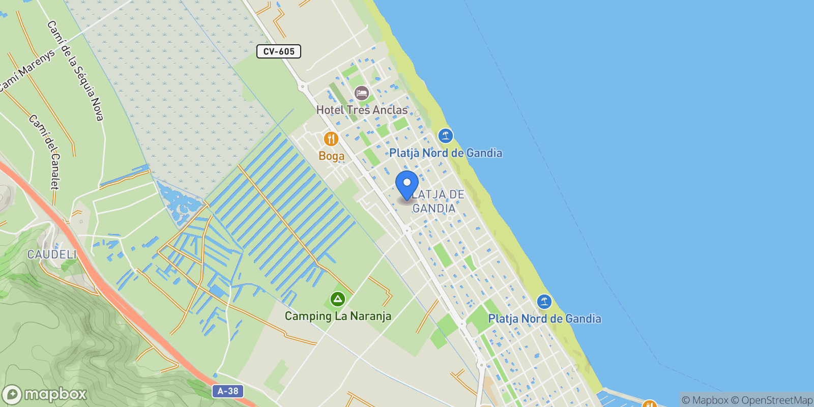 Map showing Playa de Gandia, Gandia, VALENCIA, Gandia, Gandia, Valencian Community, Spain.