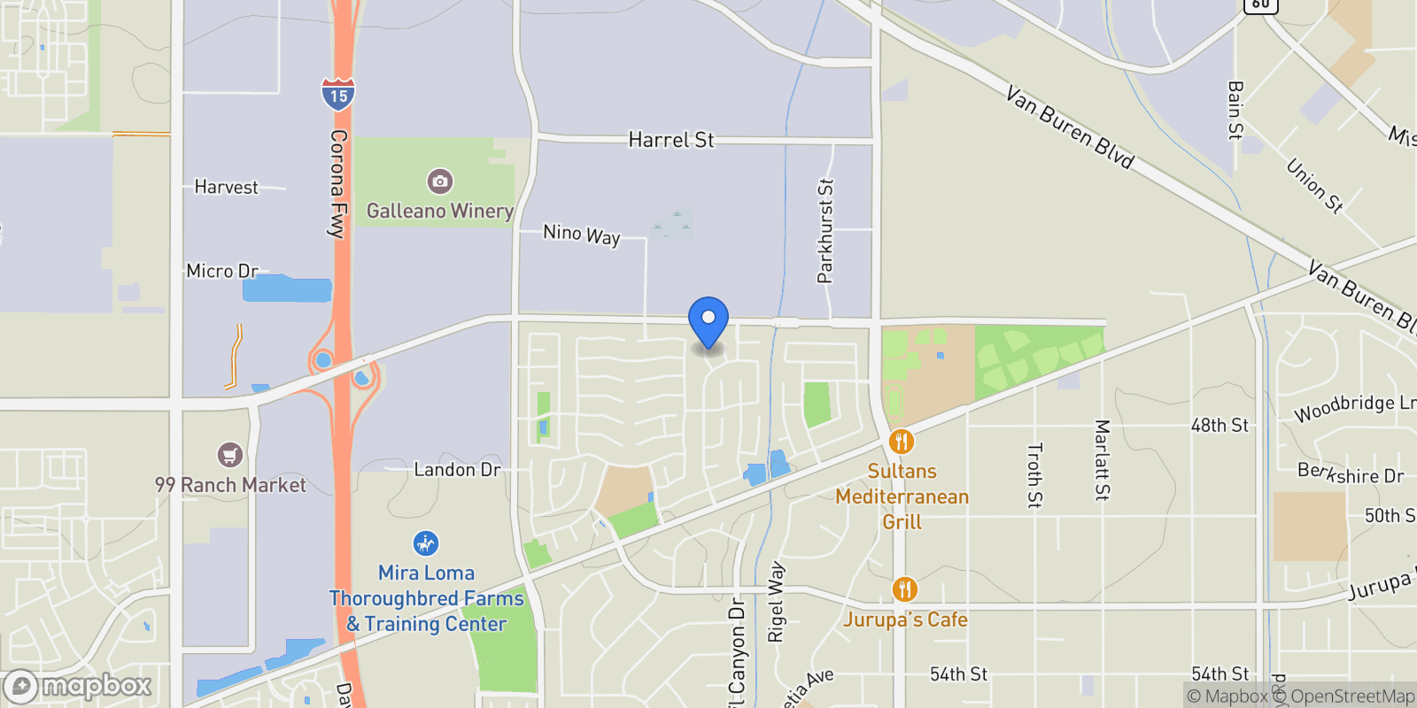 Map showing 4664 Creek Cir, Jurupa Valley, CA 91752, Jurupa Valley, California, United States.