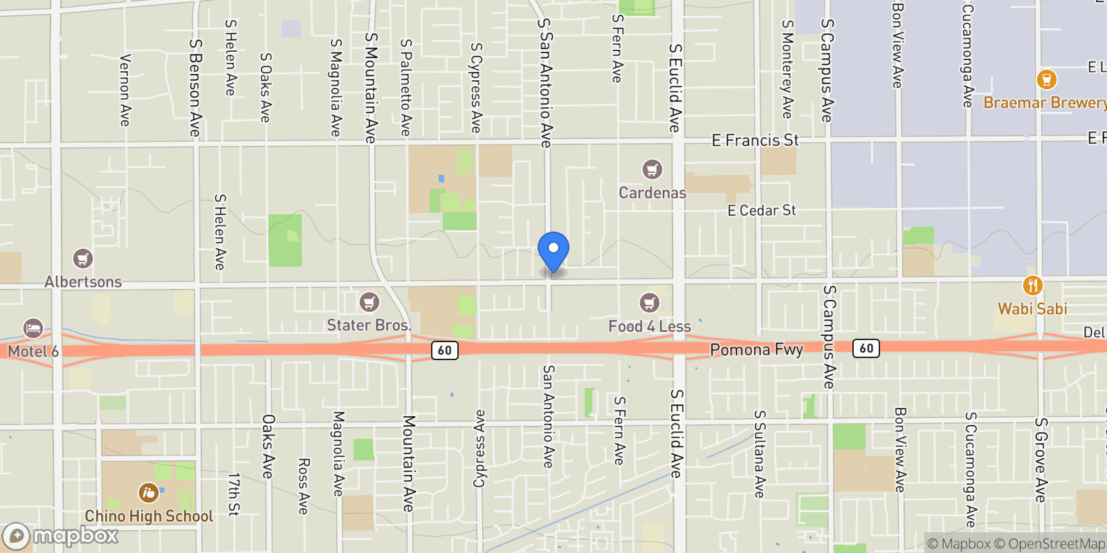 Map showing 558 W W. Philadelphia St, Ontario, CA 91762, Ontario, California, United States.