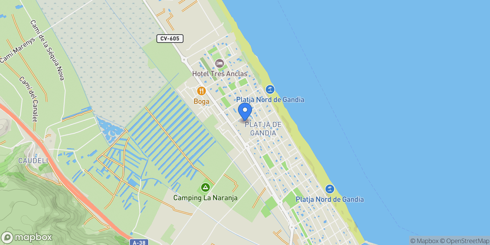 Map showing Playa de Gandia, Gandia, VALENCIA, Gandia, Gandia, Valencian Community, Spain.