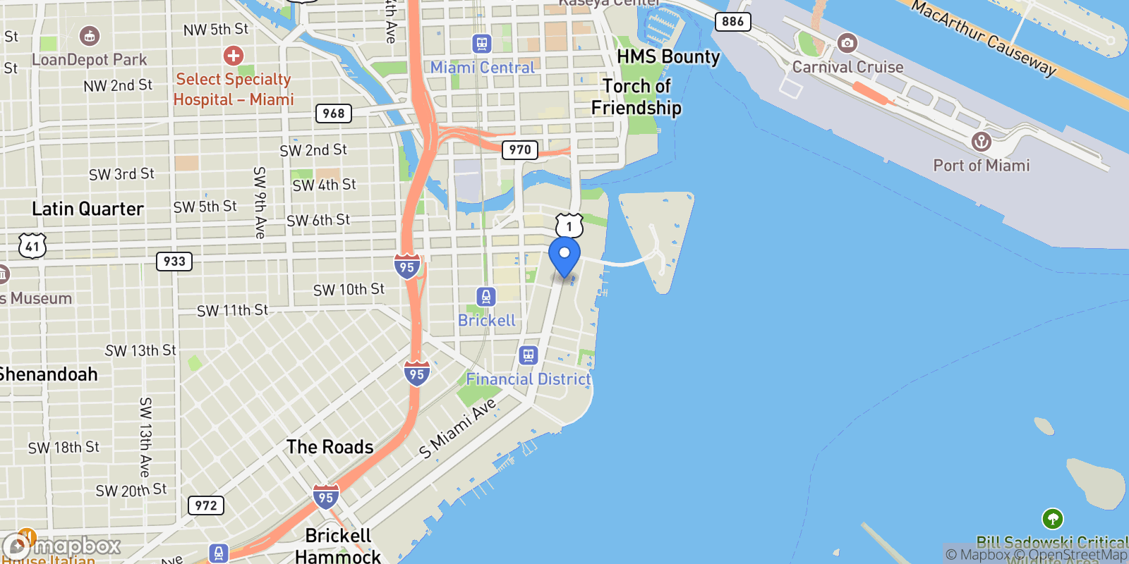 Map showing 951 Brickell Ave Unit# 3201, Miami, FL 33131, Miami, Florida, United States.