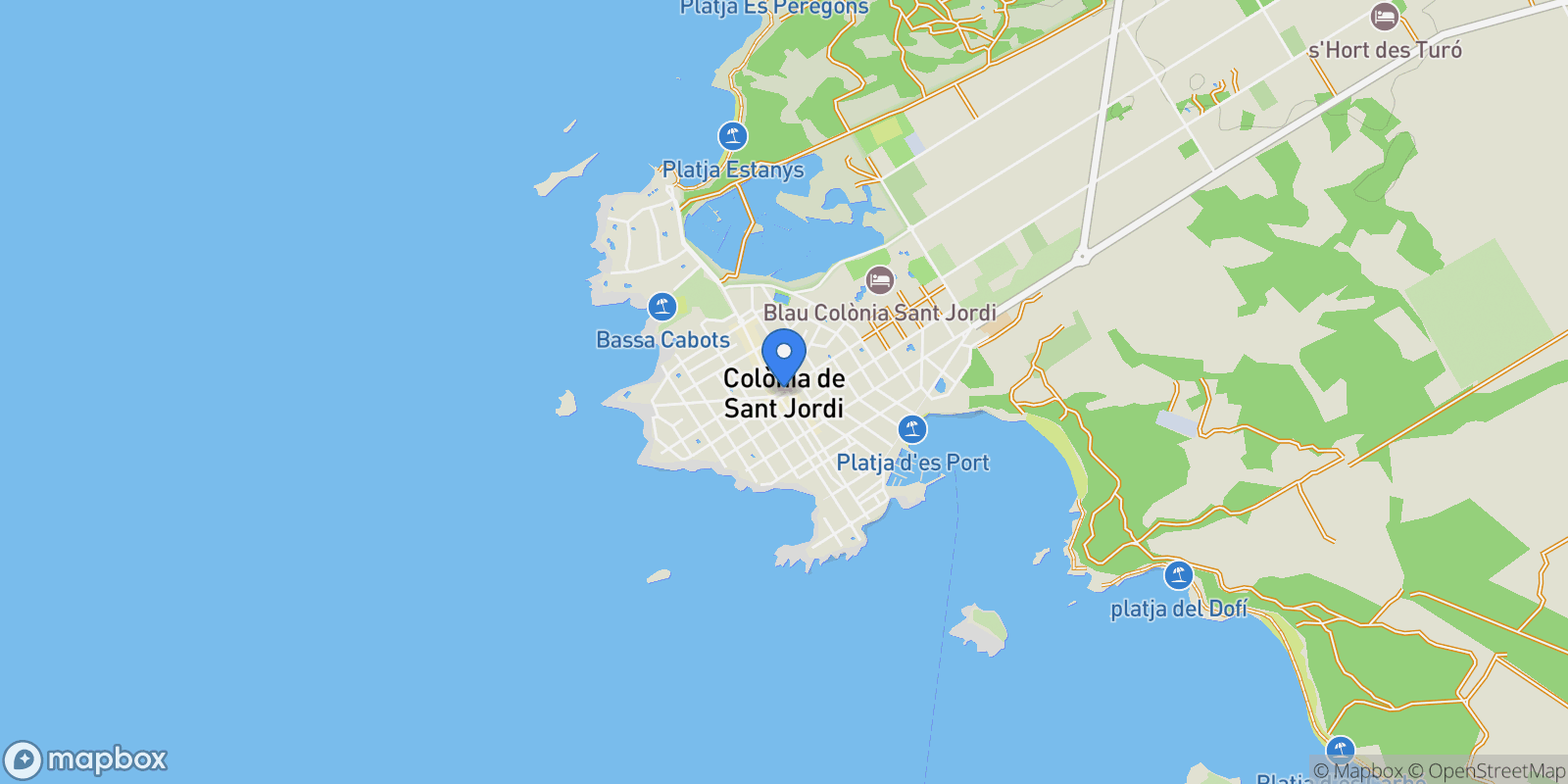 Map showing Calle Romani, ses Salines, Balearic Islands, Spain.