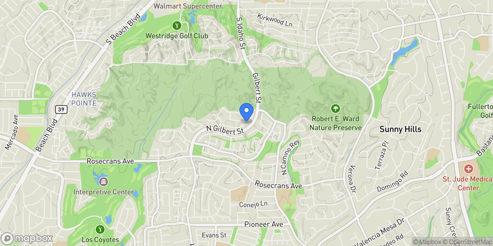 Map showing 1760 Chantilly Lane, Fullerton, CA 92833, Fullerton, California, United States.