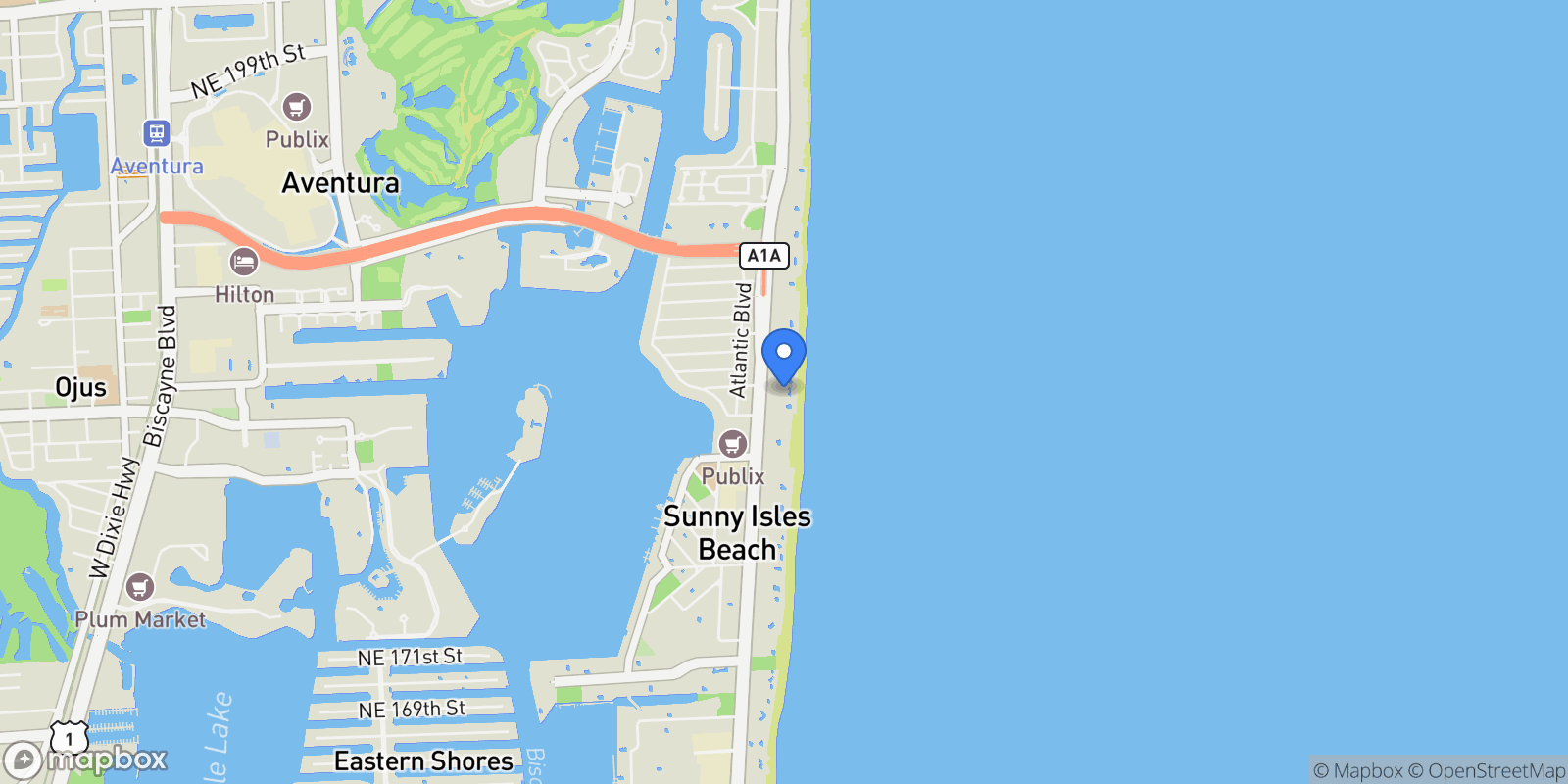 Map showing 18555 Collins Ave Unit# 3405, Sunny Isles Beach, FL 33160, Golden Beach, Florida, United States.