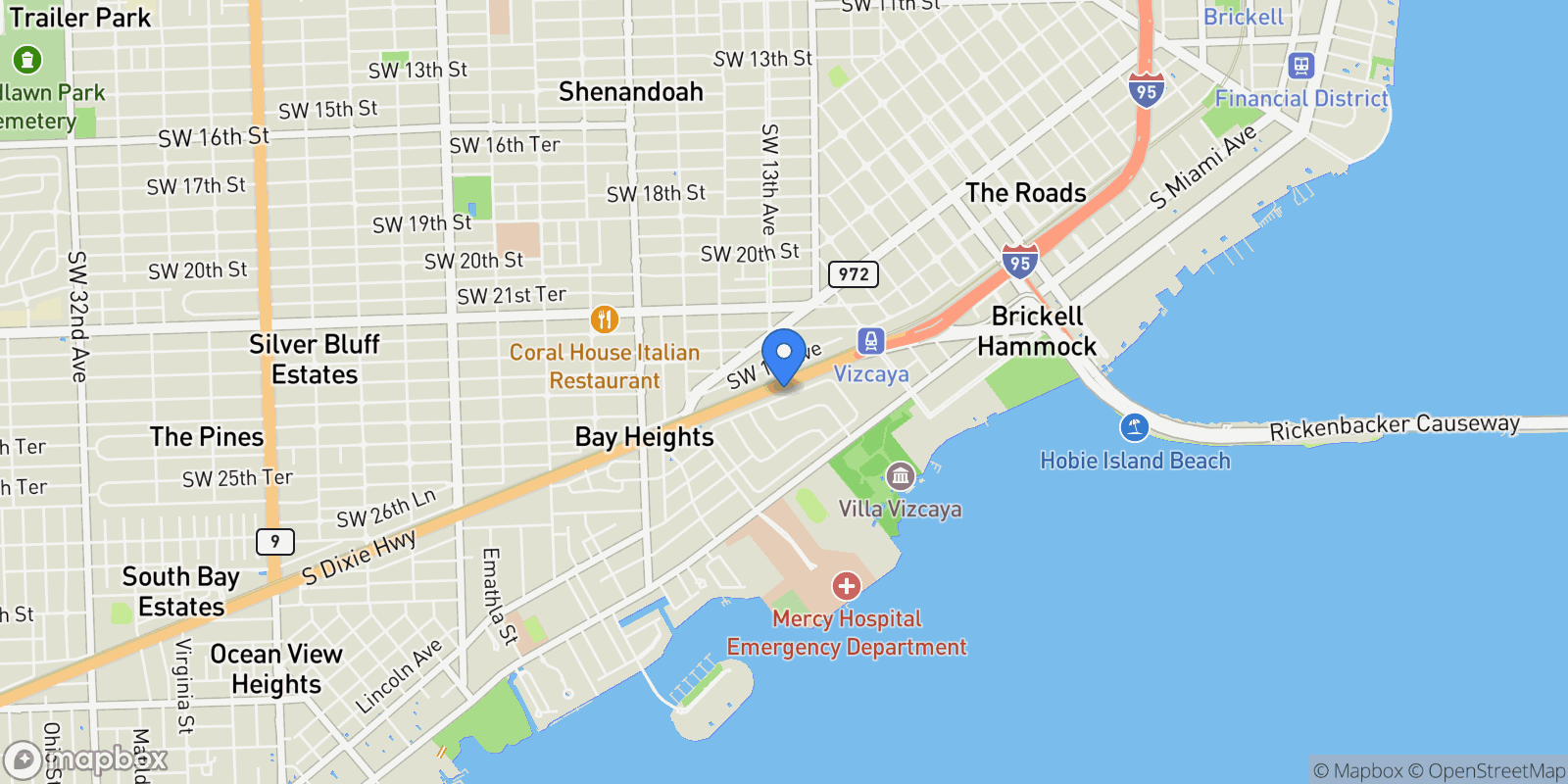 Map showing 85 W Shore Dr W , Miami, FL 33133, Miami, Florida, United States.