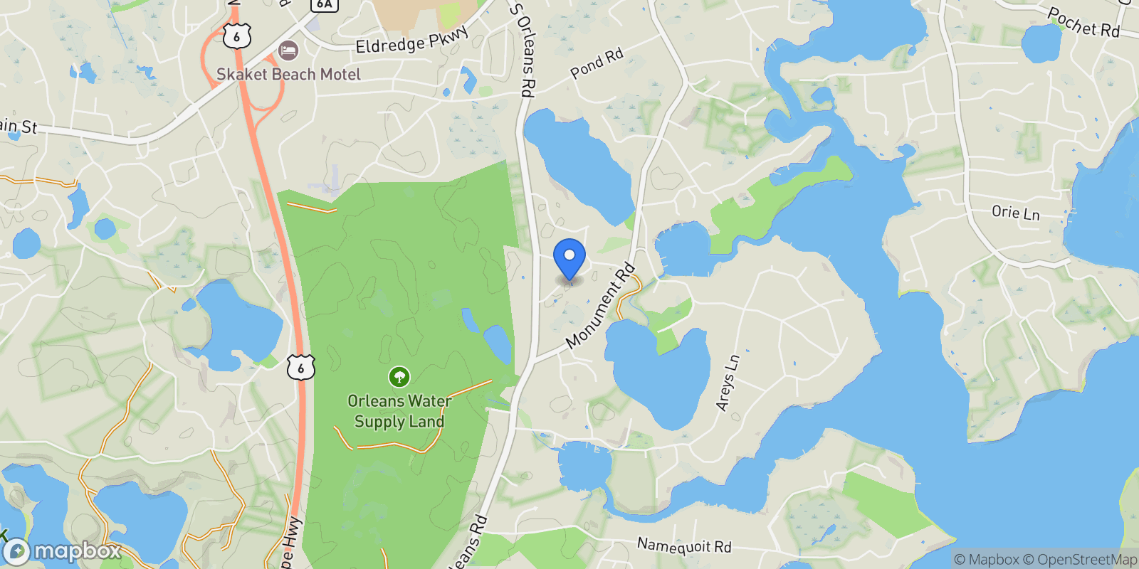 Map showing 15 Morgan's Way, Orleans, Massachusetts, United States.
