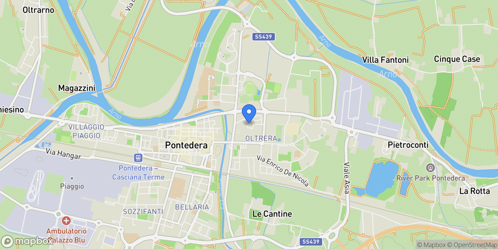 Map showing Pontedera, Tuscany, Italy.