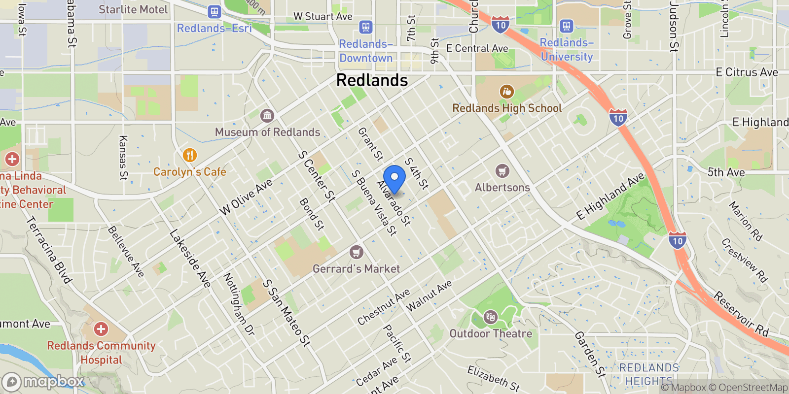 Map showing 511 Unit 1&2 Alvarado Street, Redlands, CA 92373, Redlands, California, United States.