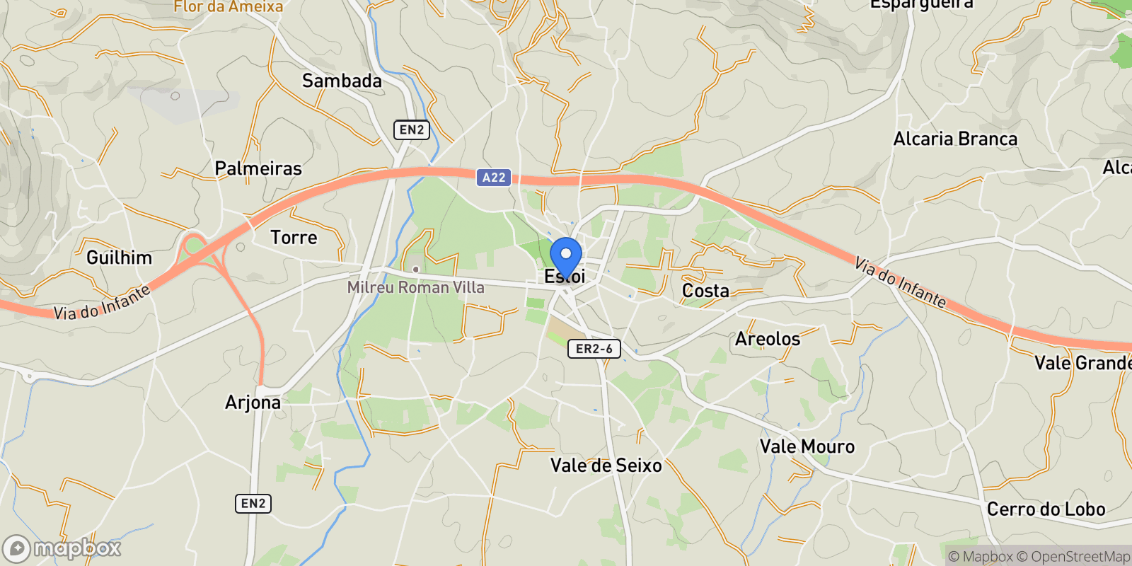 Map showing Estoi, Algarve, Estoi, Estoi, Algarve, Portugal.