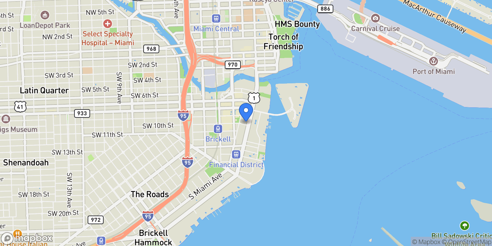 Map showing 888 Brickell Ave Unit# 60C, Miami, FL 33131, Miami, Florida, United States.