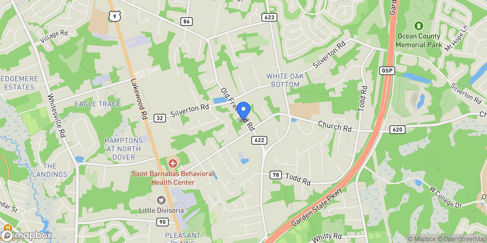 Map showing 1730 Old Freehold Road, Toms River, New Jersey, United States.