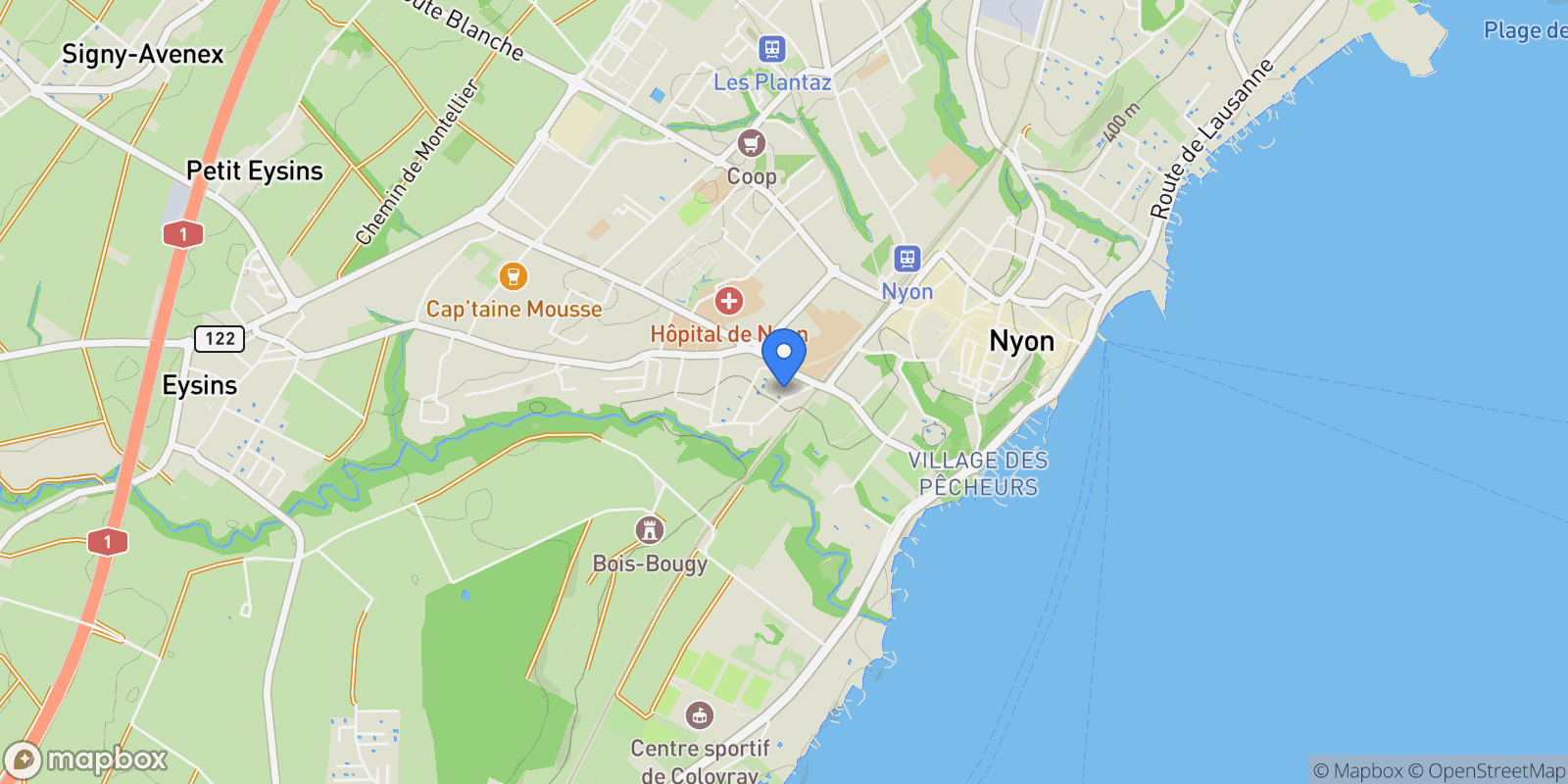 Map showing Nyon, Vaud, Switzerland.