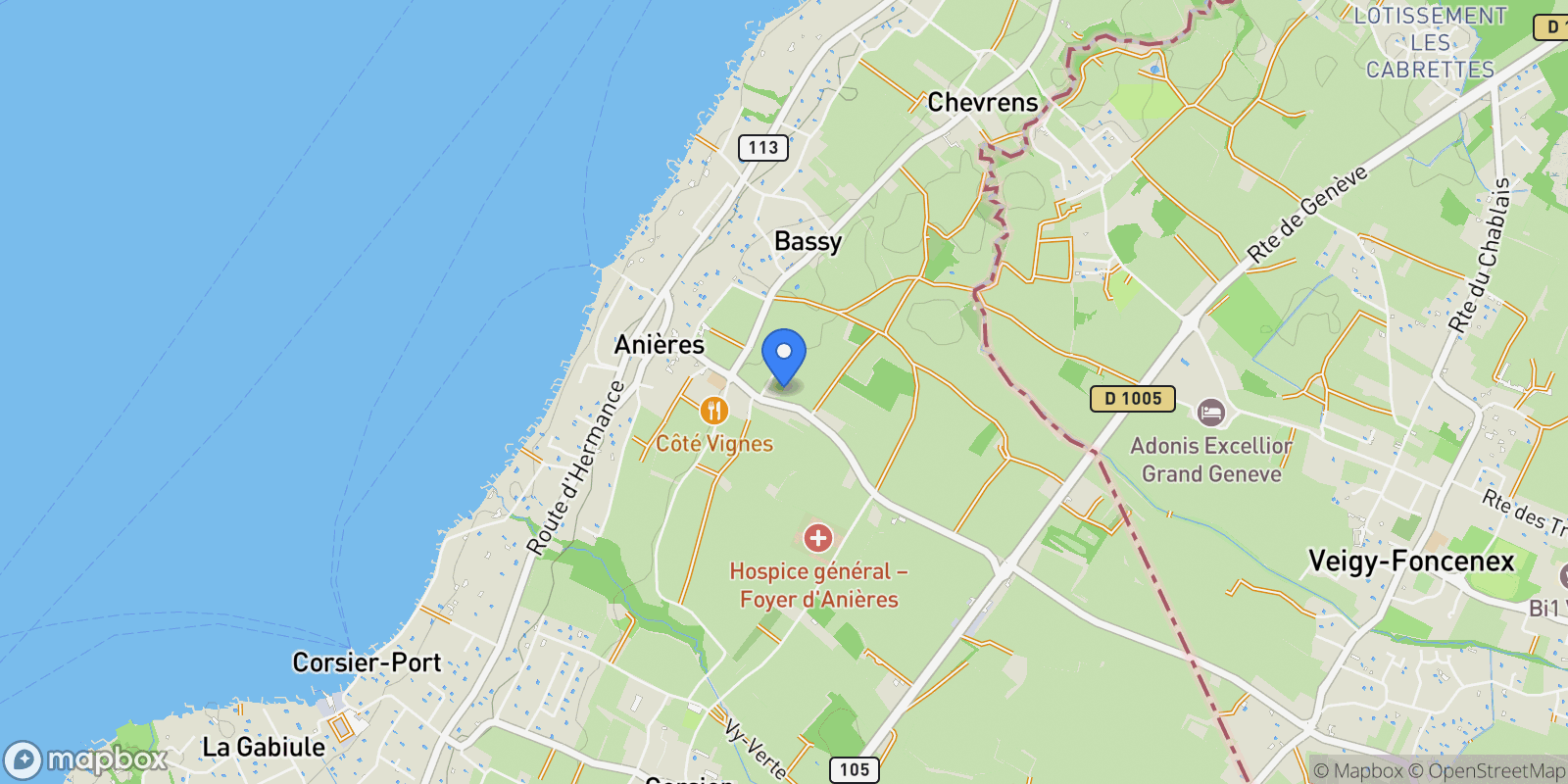Map showing Anières, Genève, Switzerland.