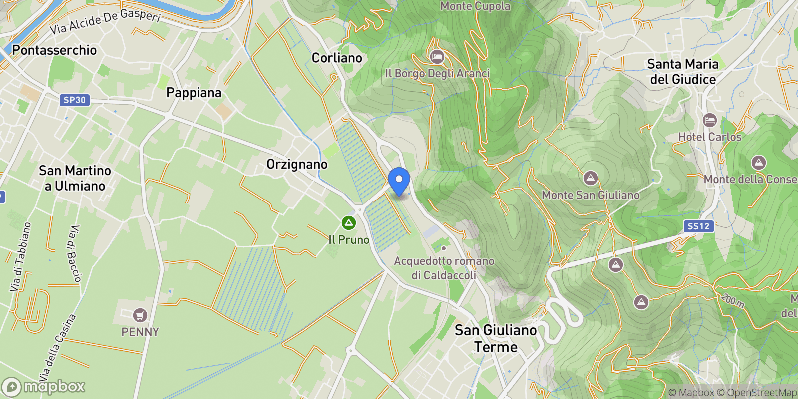 Map showing Statale Abetone Rigoli, Casa Baroni Sud, Tuscany, Italy.