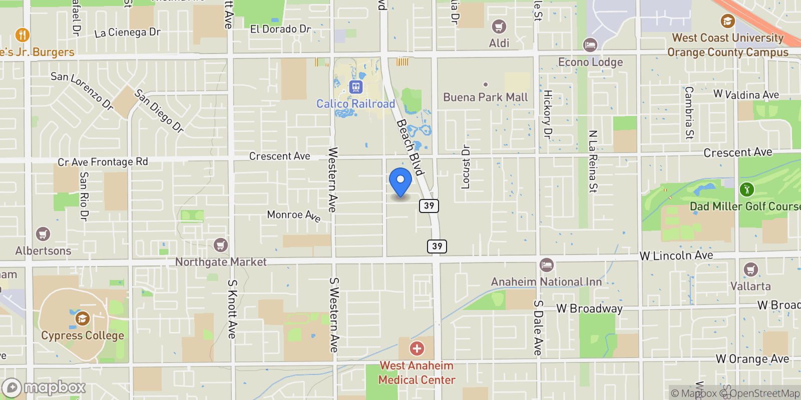 Map showing 7950 Jackson Way, Buena Park, CA 90620, Buena Park, California, United States.
