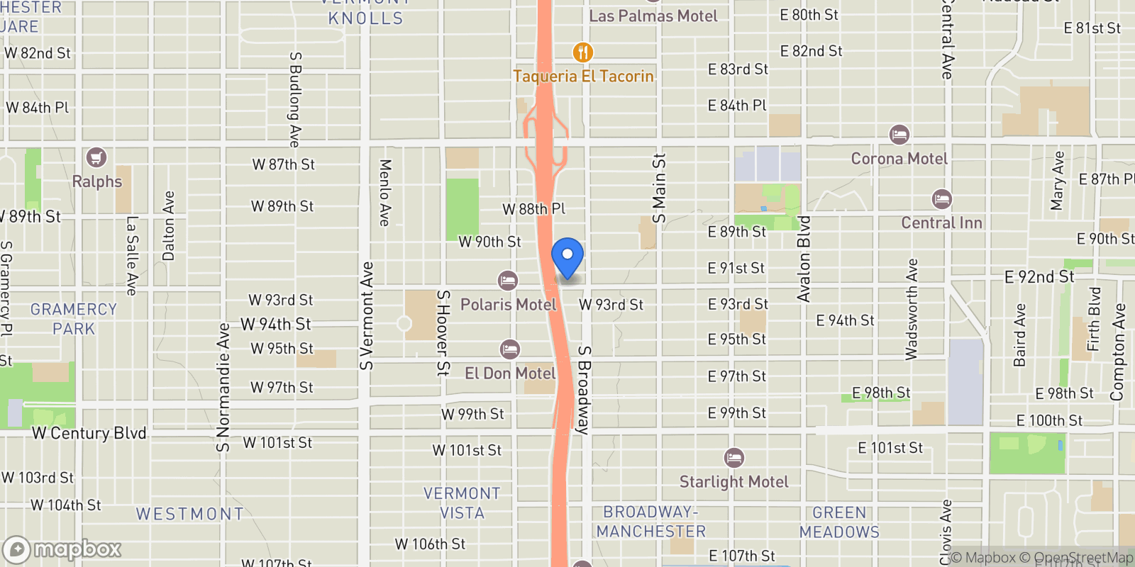 Map showing 331 W 92nd Street, Los Angeles, CA 90003, Los Angeles, California, United States.