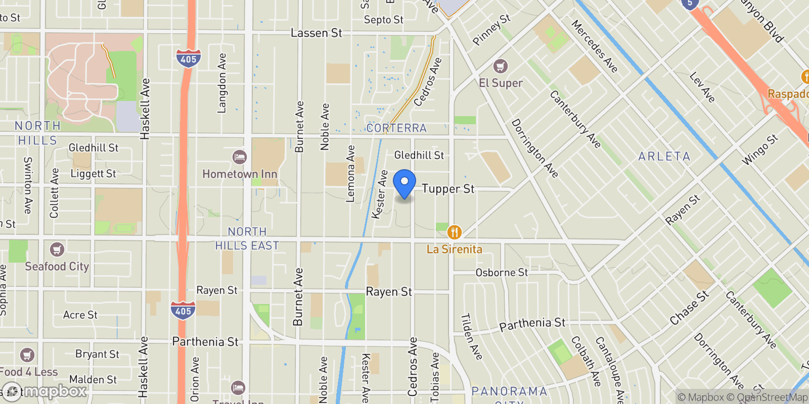 Map showing 9233 Cedros, Panorama City, CA 91402, Los Angeles, California, United States.