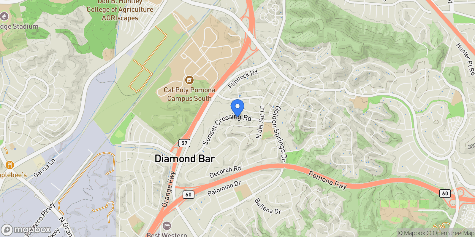 Map showing 23848 Sunset Crossing, Diamond Bar, CA 91765, Diamond Bar, California, United States.