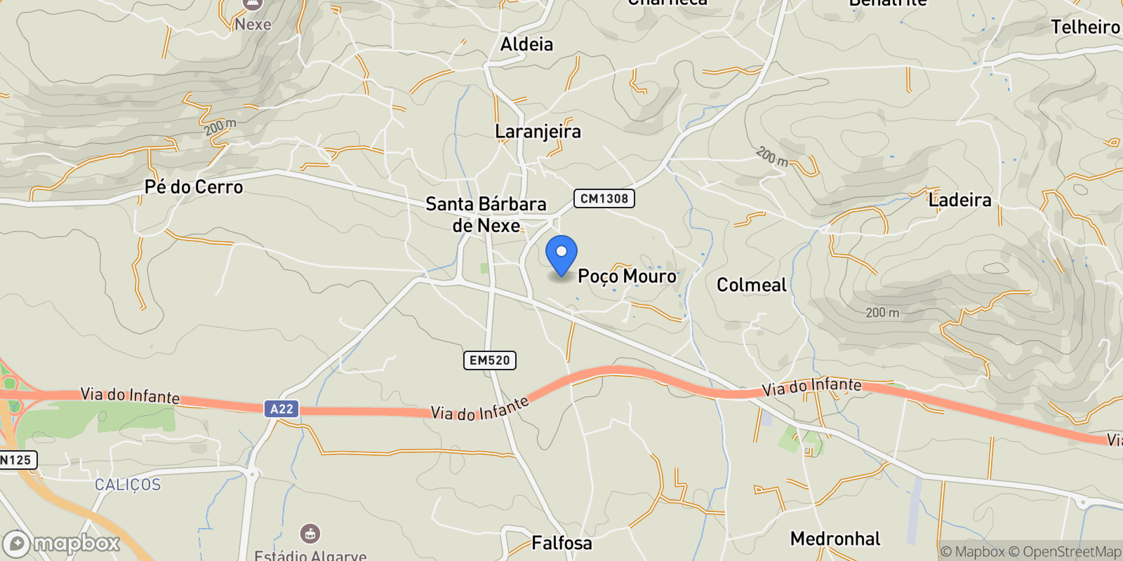Map showing Santa Barbara de Nexe, Algarve, Portugal.