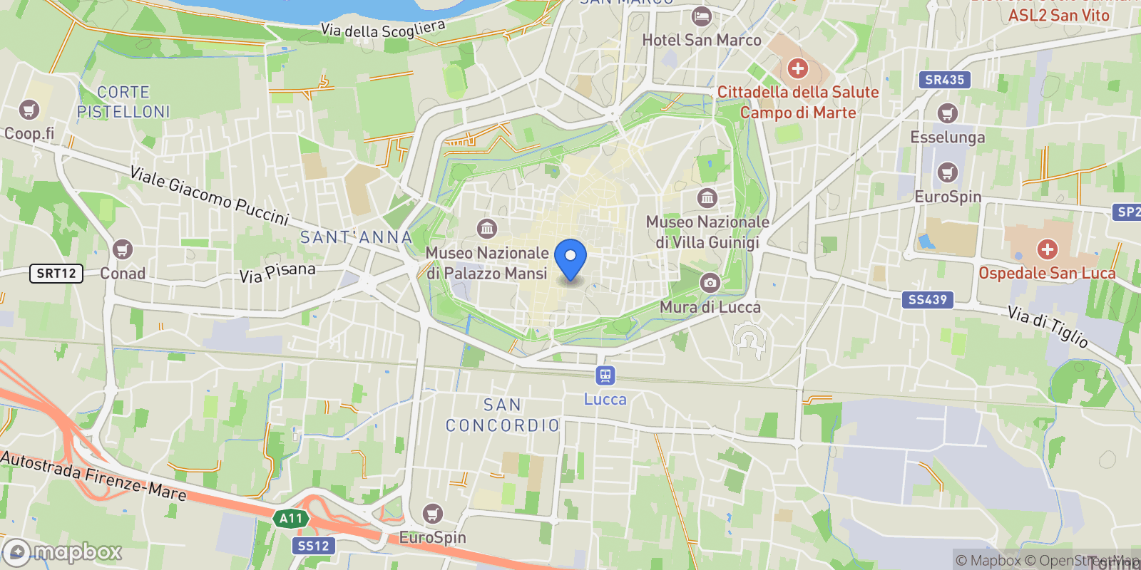 Map showing Lucca, Tuscany, Italy.