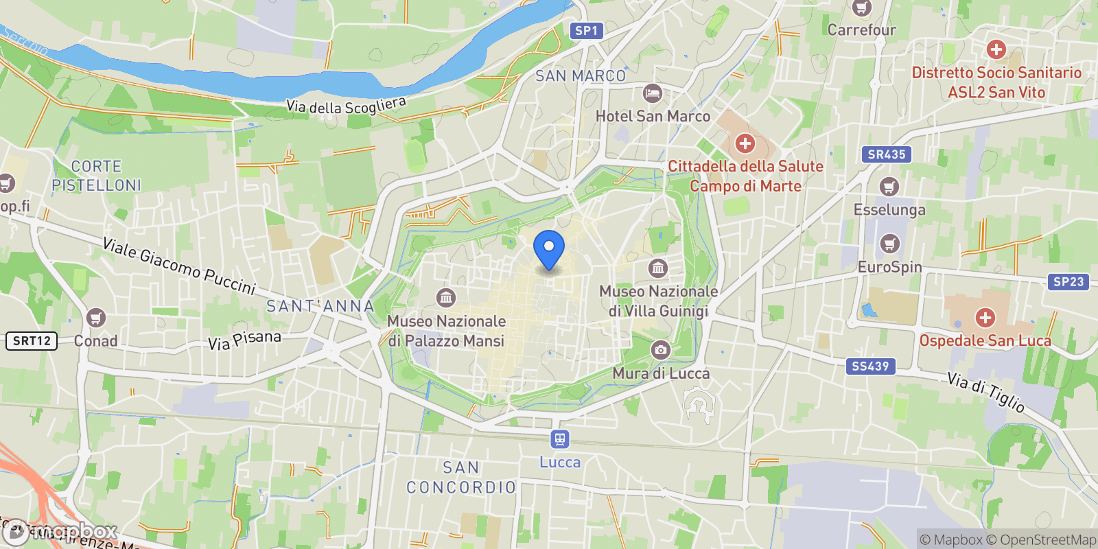 Map showing Lucca, Tuscany, Italy.