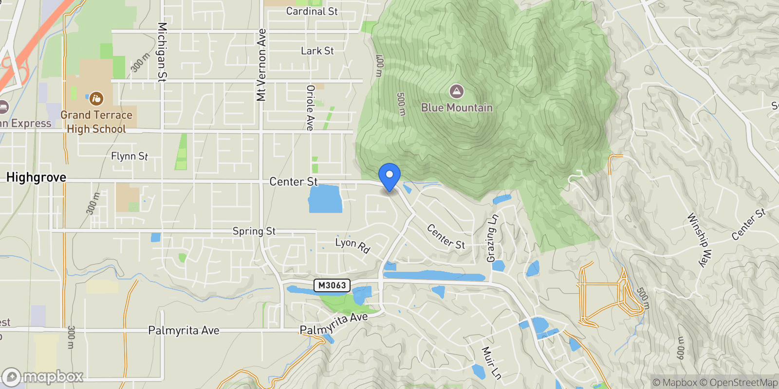 Map showing 7404 Blue Oak Road, Riverside, CA 92507, Riverside, California, United States.
