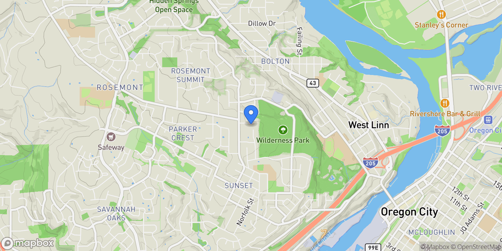 Map showing 5062 Prospect Street, West Linn, Oregon, United States.