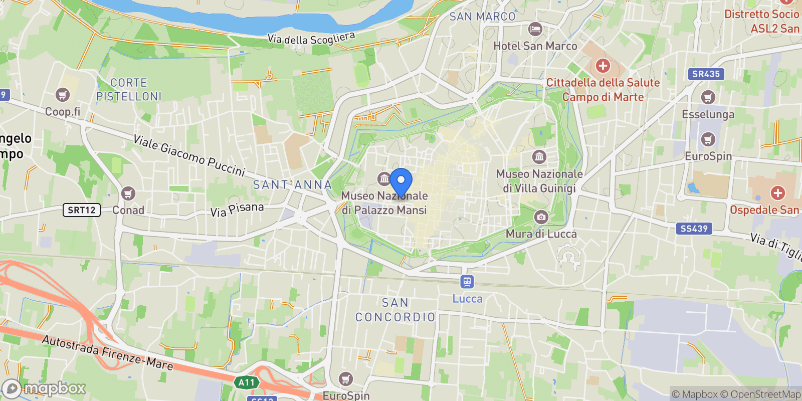 Map showing Lucca, Tuscany, Italy.