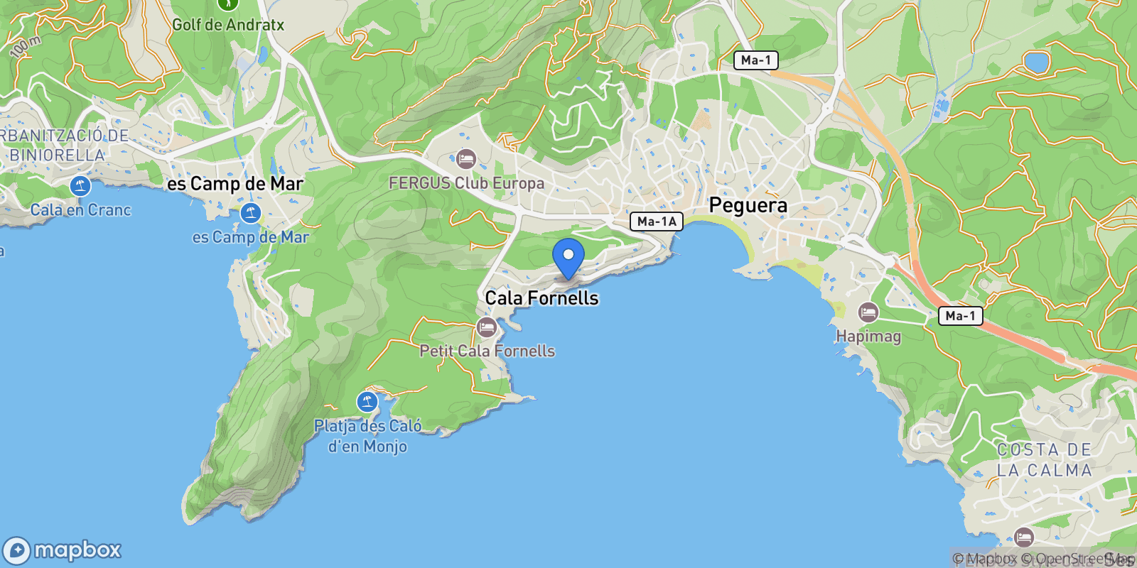 Map showing Carretera cala fornells, Paguera, Paguera, Cala Fornells, Calvia, Balearic Islands.