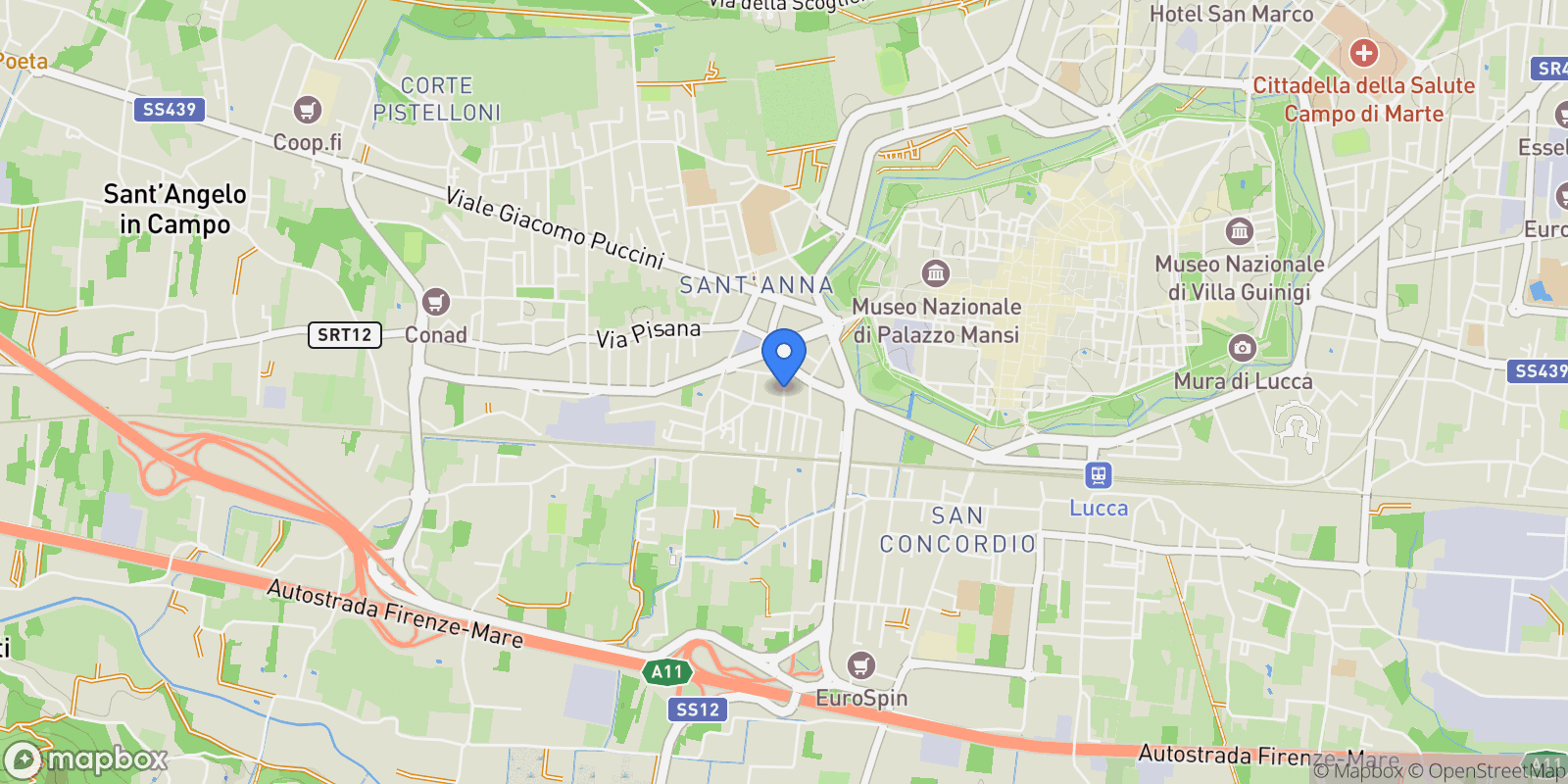 Map showing Lucca, Tuscany, Italy.