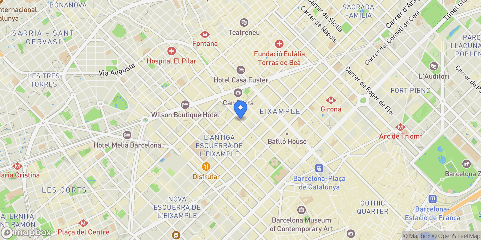 Map showing Balmes, Barcelona, Barcelona, Barcelona, Eixample, Barcelona, Spain.