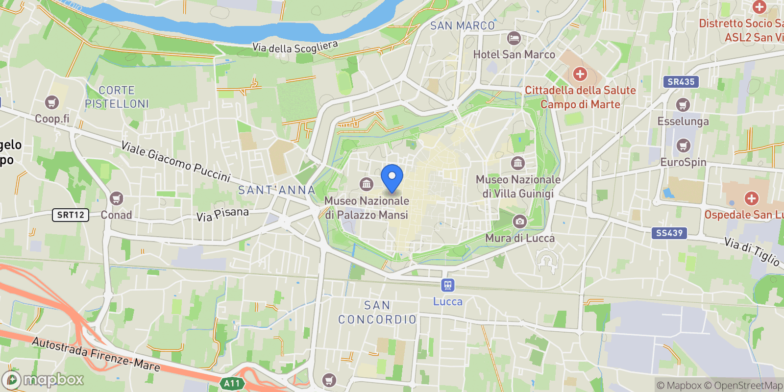 Map showing Lucca, Tuscany, Italy.