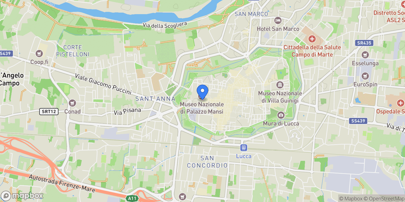 Map showing Lucca, Tuscany, Italy.