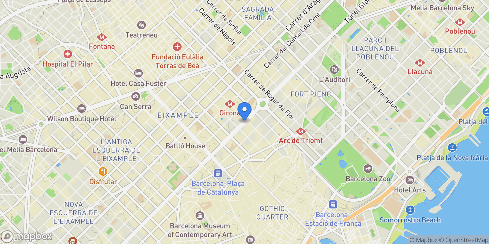 Map showing Gran via, barcelona, Barcelona, barcelona, Eixample, Barcelona, Spain.