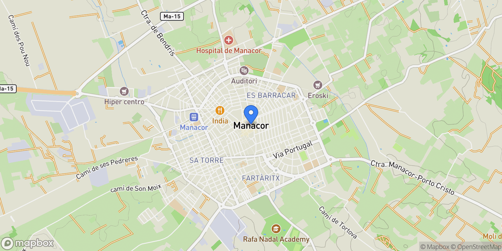 Map showing Poligono 25, parcela, Manacor, Balearic Islands, Spain.