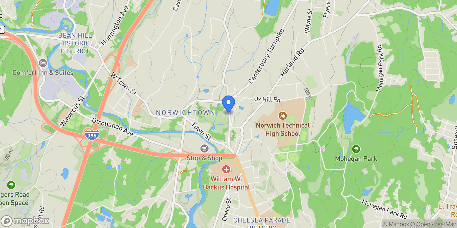 Map showing 410 Washington Street, Norwich, CT 06360, Norwich, Connecticut, United States.
