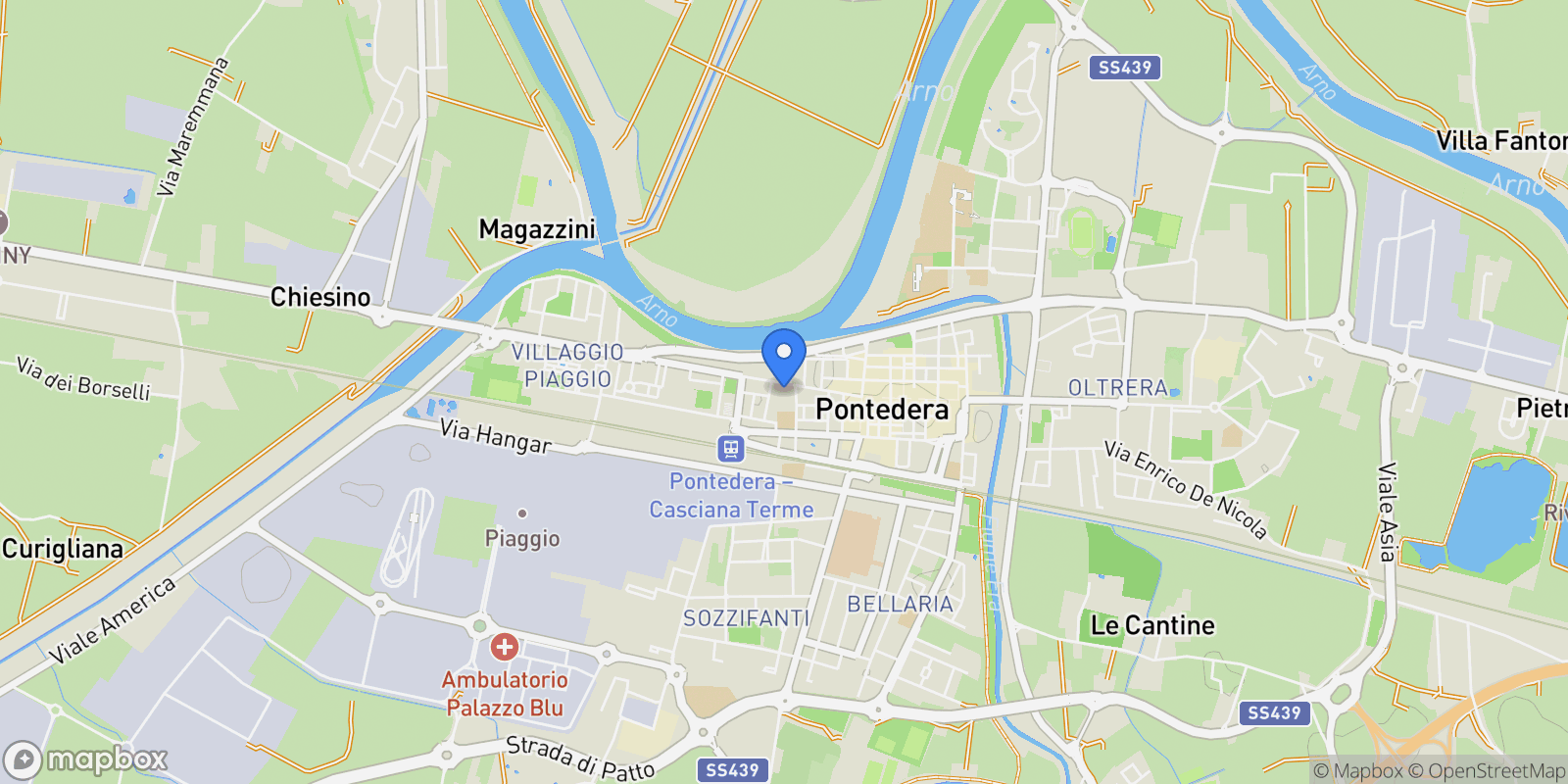Map showing Pontedera, Tuscany, Italy.
