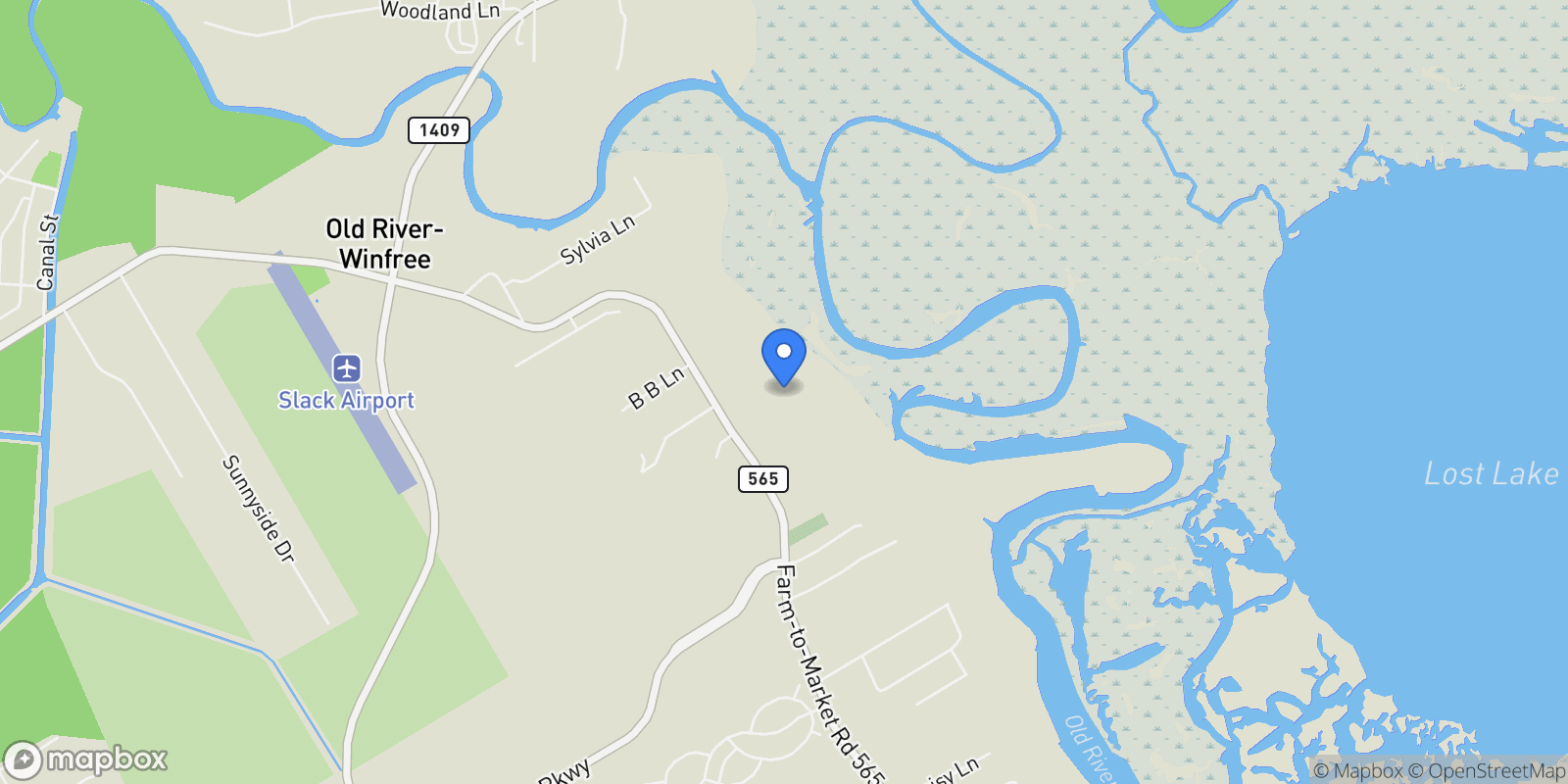 Map showing 6223 FM 565, Baytown, TX 77523, Old River-Winfree, Texas, United States.