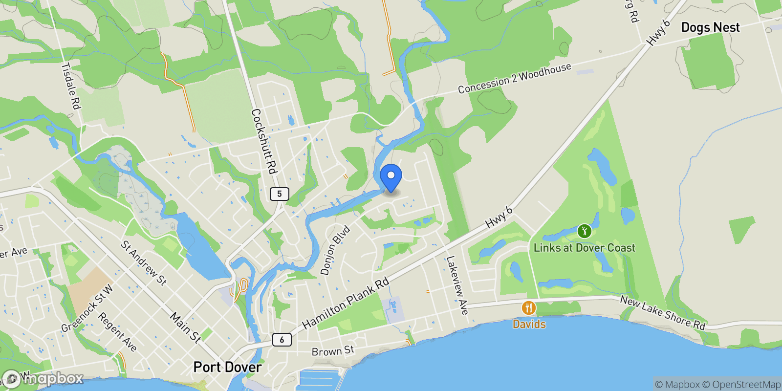 Map showing 117 Donjon Boulevard, Norfolk, ON N0A 1N7, Port Dover, Ontario, Canada.