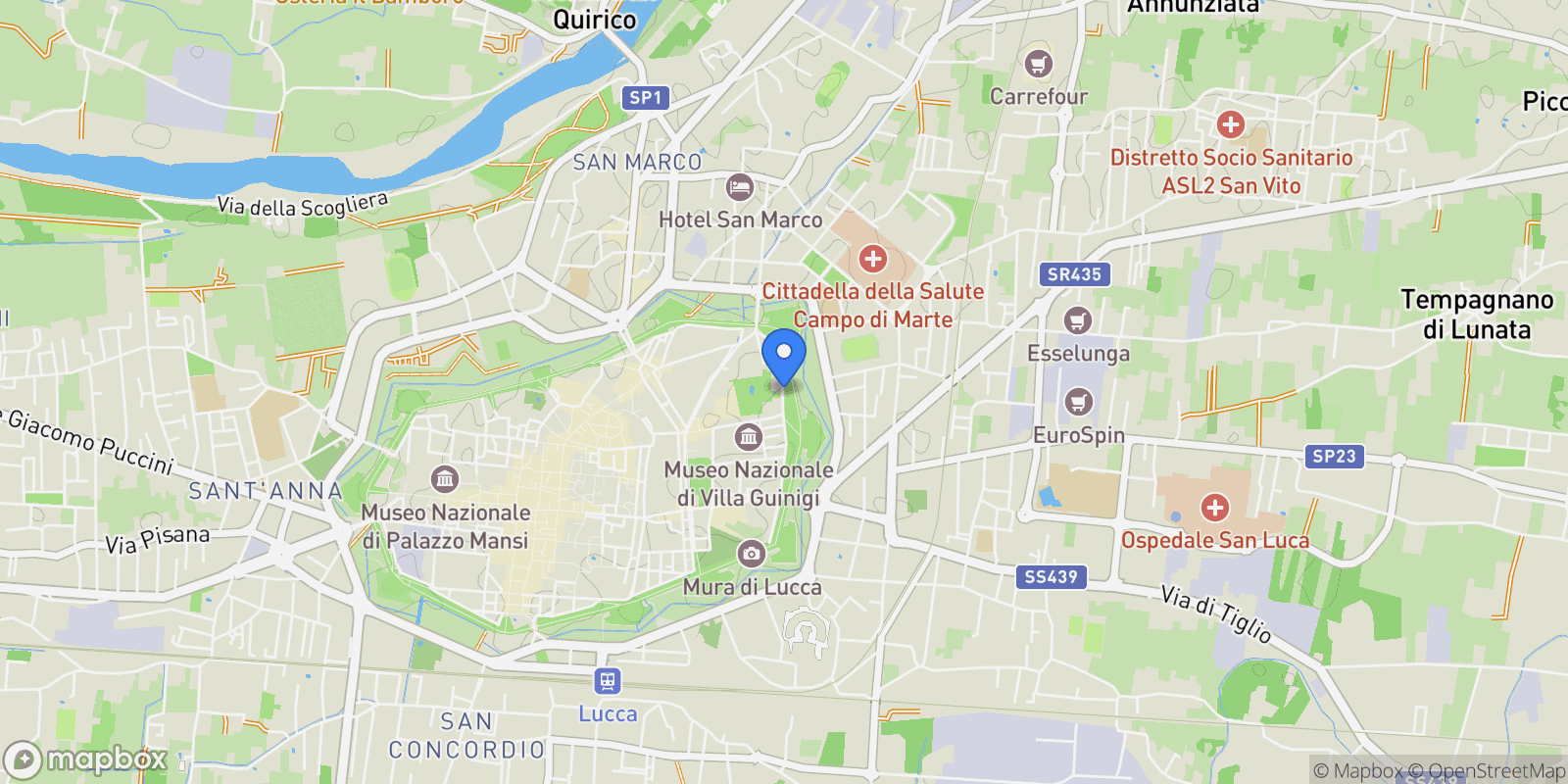 Map showing Lucca, Tuscany, Italy.